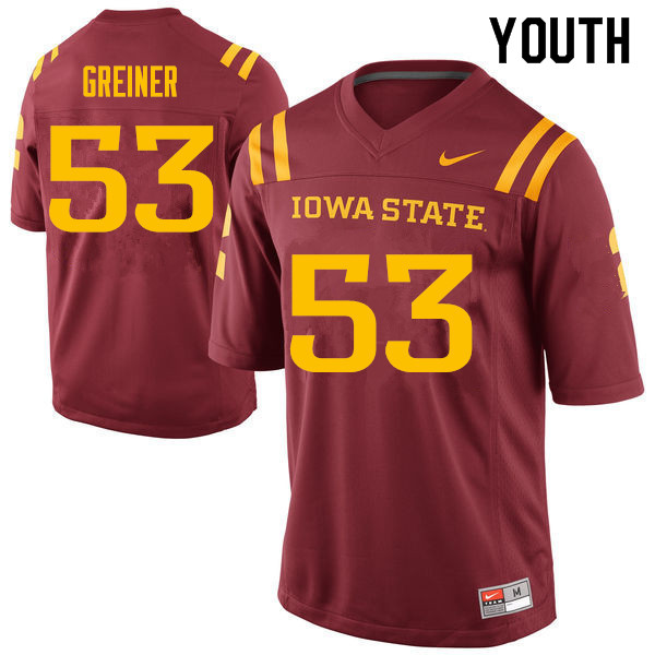 Youth #53 Derek Greiner Iowa State Cyclones College Football Jerseys Sale-Cardinal